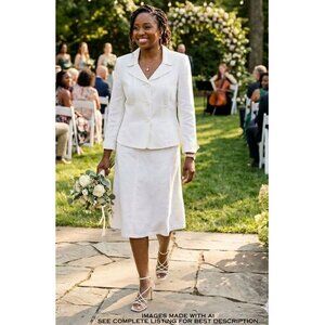 NWT Kasper Linen Blend Suit 10 Off White Jacket Midi Skirt Office Mother Wedding